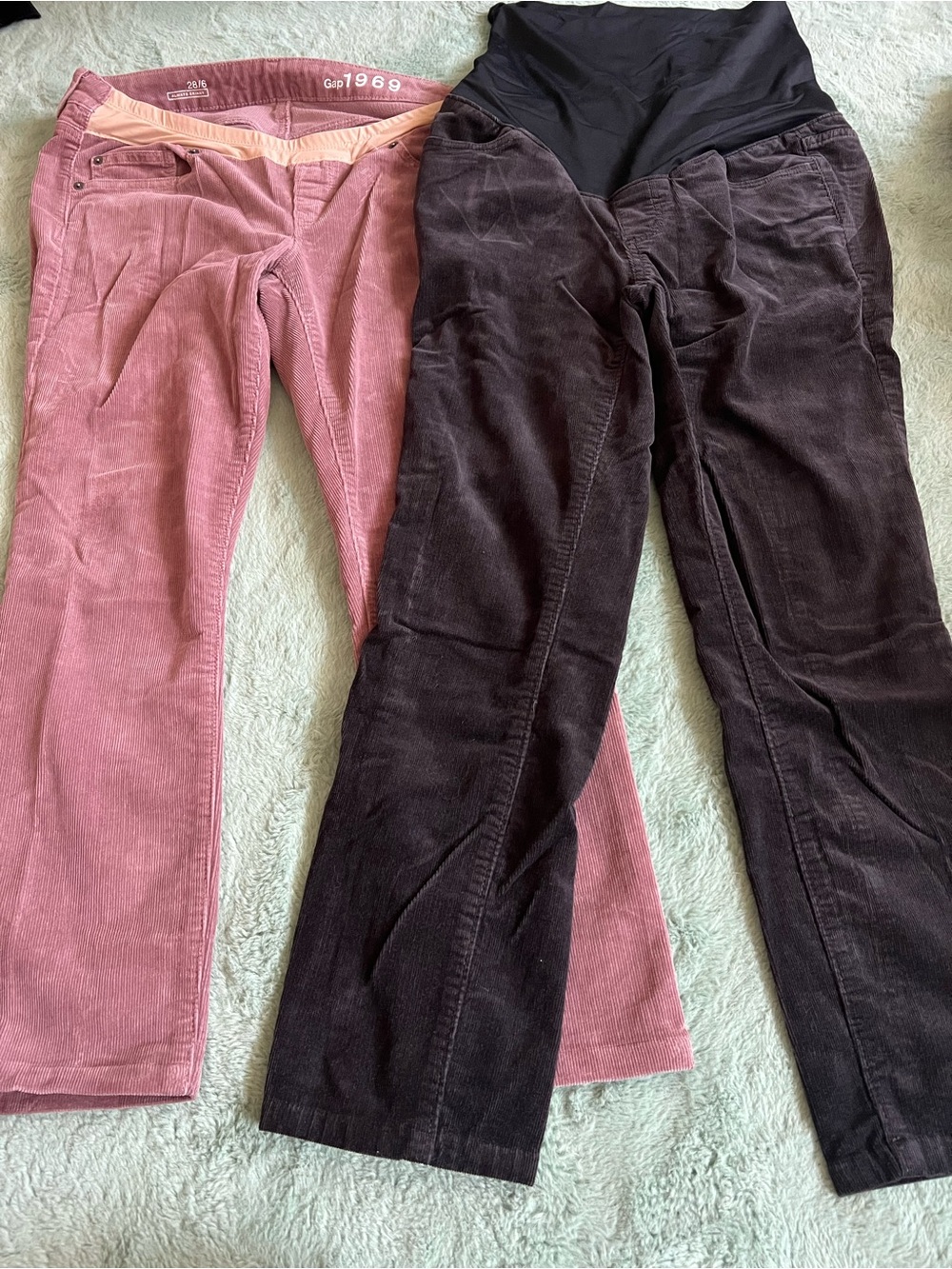 Lot of 2 Maternity Corduroy Pants- Gap Dusty Pink & Loft Dark Gray